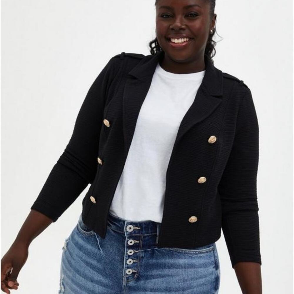 Torrid Black Textured Ponte Crop Military Jacket Blazer Plus Size 6X